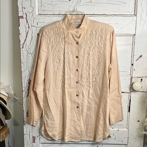 VALERIE STEVENS PURE LINEN Embroidered Button-Up Shirt IN peach Sz 4